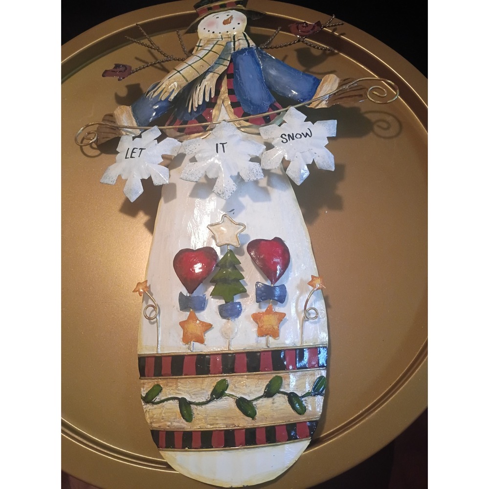 Rustic Metal Snowman Wall Hanging Let It Snow Winter Christmas Decor 18 Inch